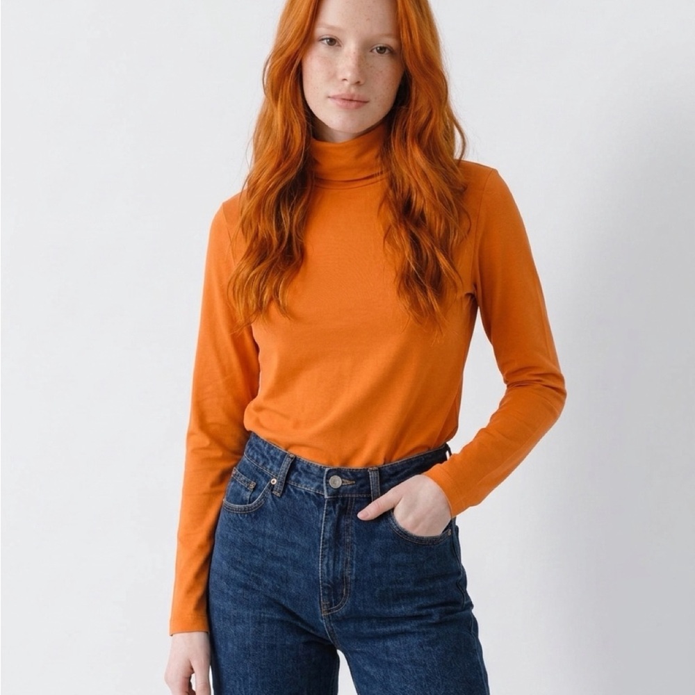 Women's Orange Hannah Turtleneck Long Sleeve Top
